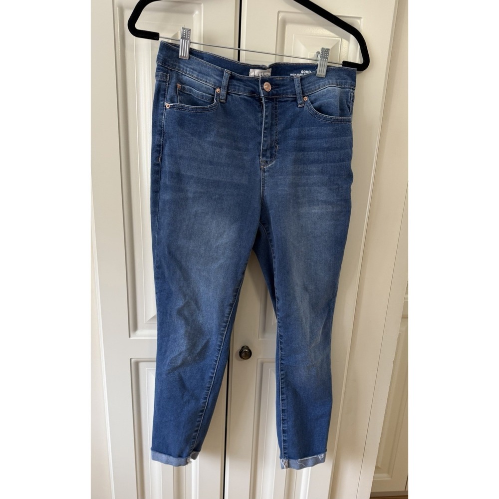 Nicole Miller Soho High Rise Skinny Jeans Raw Hem Blue Women's 6 Stretch EUC